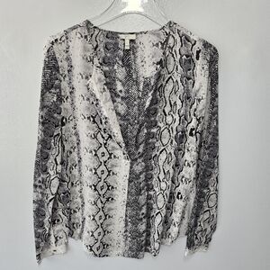 Joie | 100% Silk Snakeskin Print Blouse “Romona” in Caviar, sM